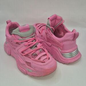 Steve Madden Pink/silver Sz 7 Women's Power Chunky Lace-Up Running Sneakers